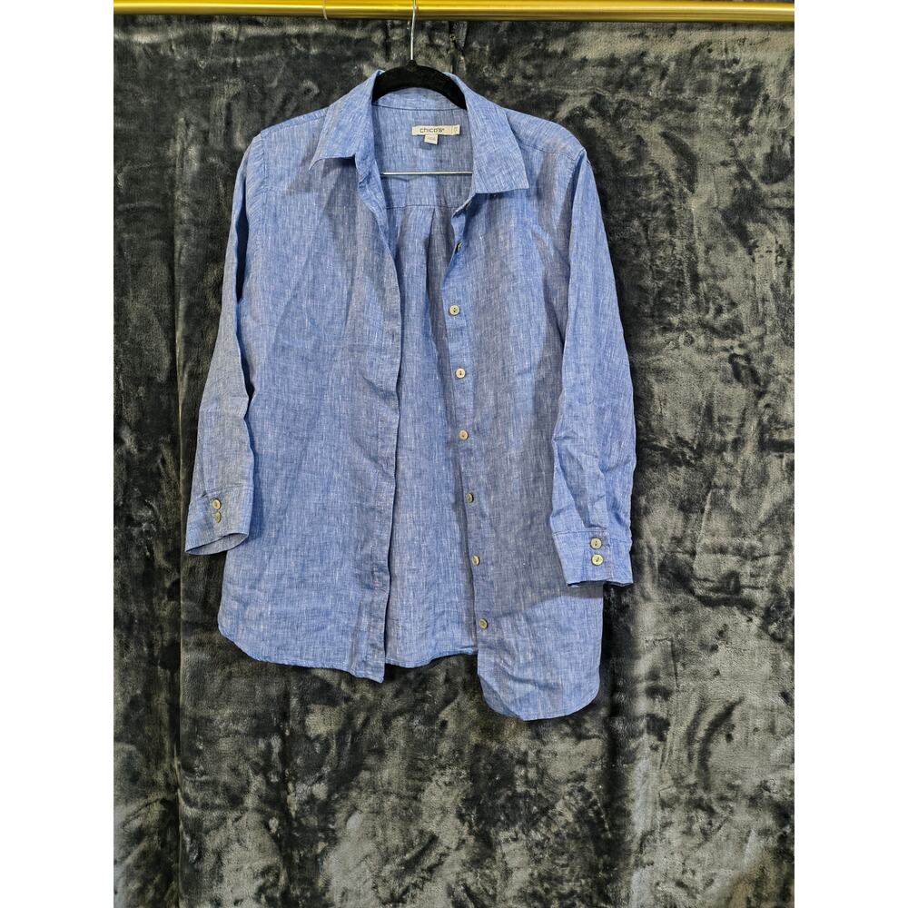Chicos Linen Button Down 3/4 Sleeve Shirt US 6